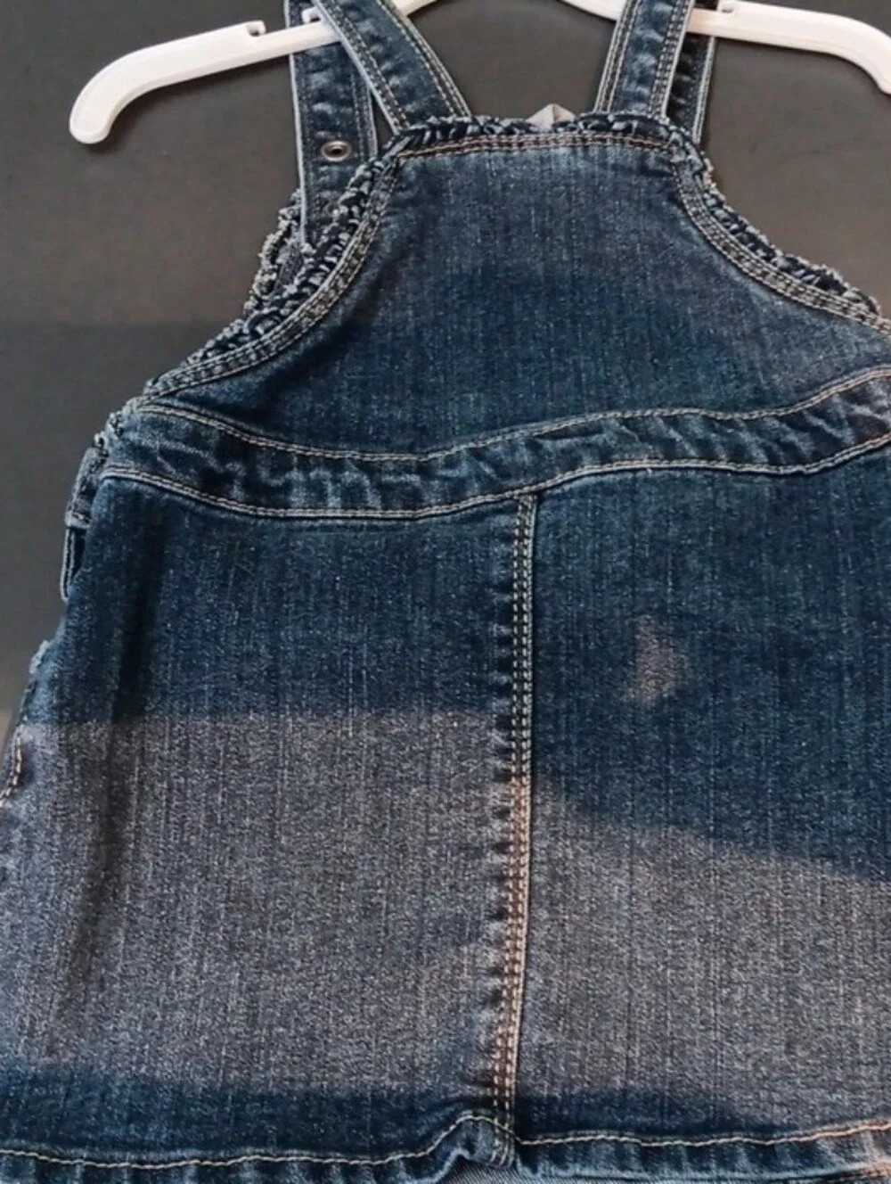 Girls Dark Blue Denim Overall Dress with Heart Front Pocket